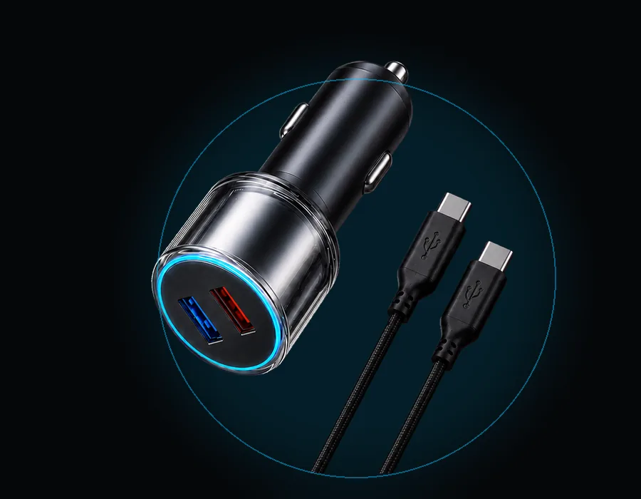 动态展示的车载充电器与 USB-C 编织充电线